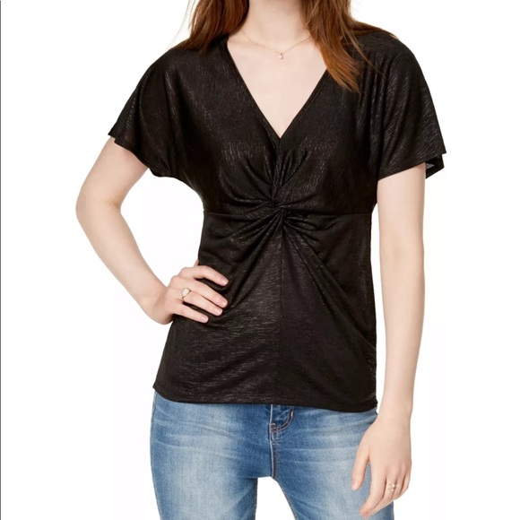 🔥BAR III🔥TWIST FRONT V-NECK DOLMAN BLOUSE BLACK TOP LARGE NWT - Picture 1 of 4